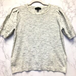 Ann Taylor Puff Short Sleeve Knit Blouse Large Petite Marled Gray Office Work